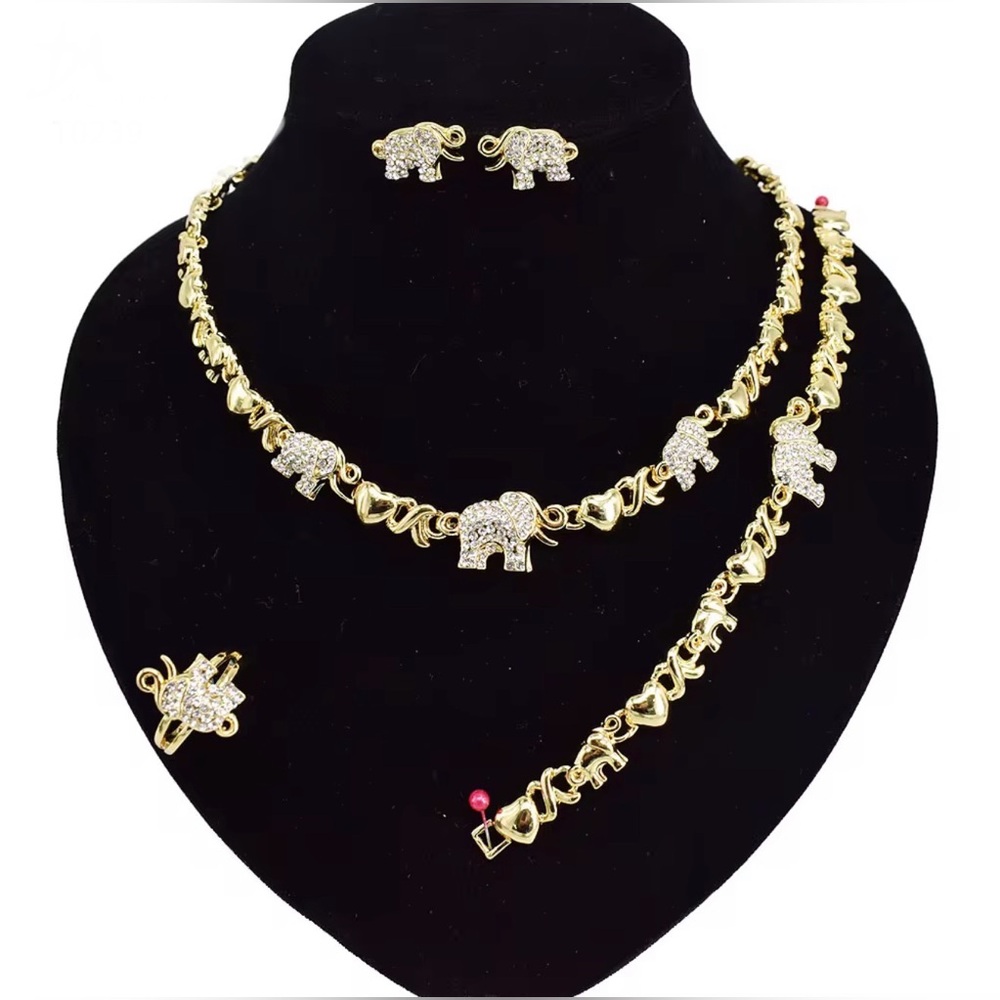 18k Gold Plated Elephant Necklace Set (For Kids or Petite Women)